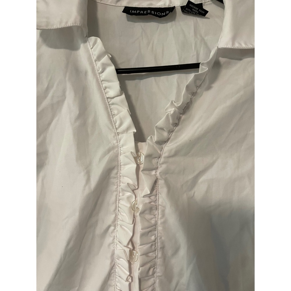 Impressions White Ruffle Trim Button Down Blouse Long Sleeve Office Top Medium - Picture 4 of 6